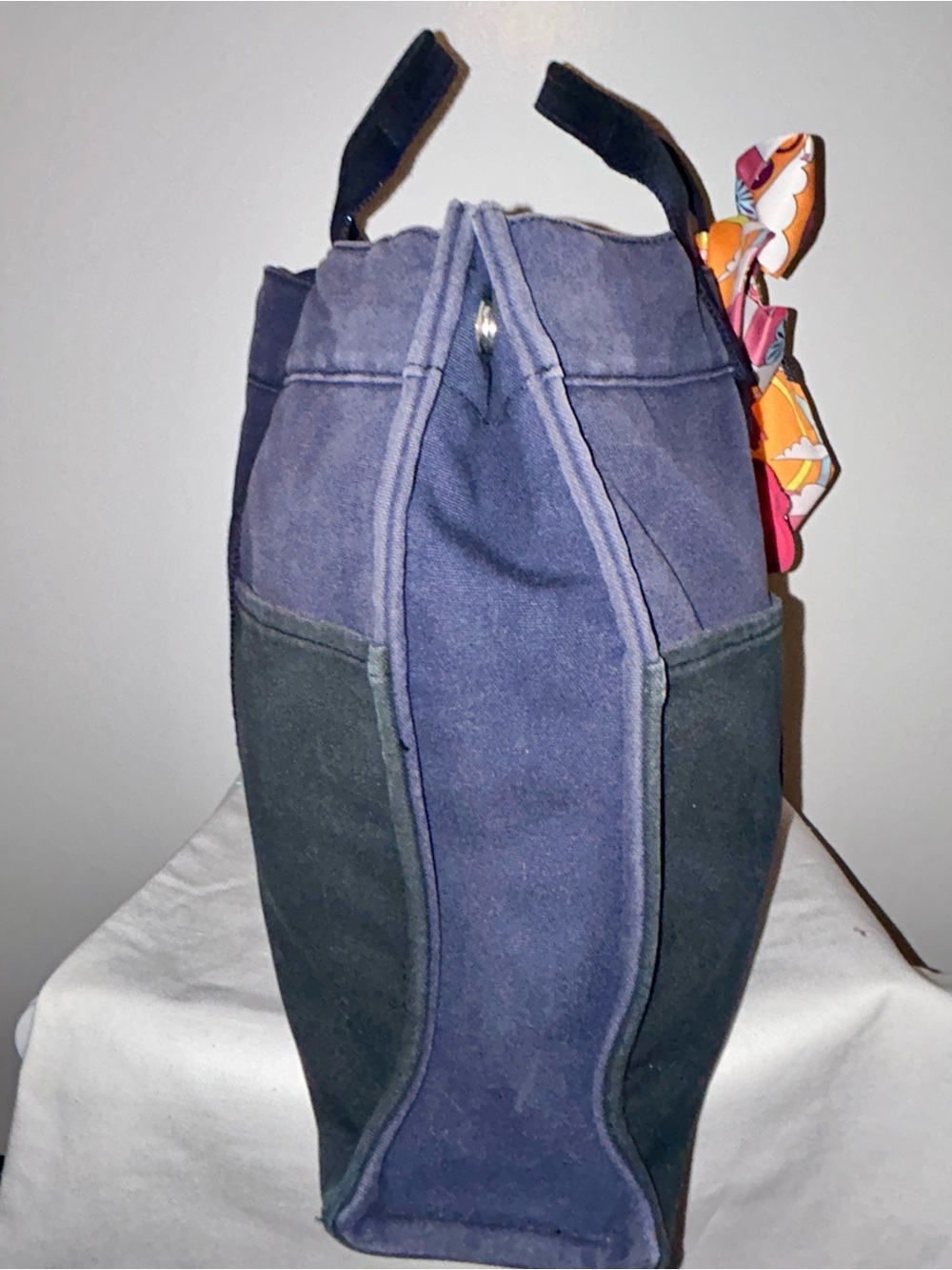 Authentic Hermès Fourre Tout MM Tote, Navy and Black Canvas. Hermes Twilly - Picture 5 of 11